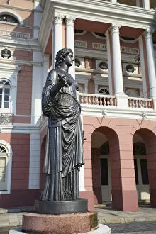 Images Dated 12th October 2012: Statue outside Teatro Amazonas (Opera House), Manaus, Amazonas, Brazil