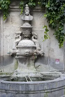 The statue and plaque outside the birthplace of Nostradamus in St Remy France
