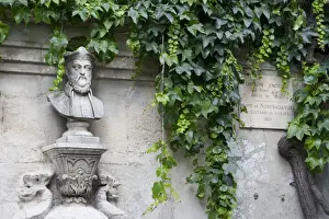 The statue and plaque outside the birthplace of Nostradamus in St Remy France