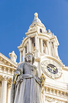 Religious Buildings Prints: Statue of Queen Anne, St Pauls Cathedral, London, England