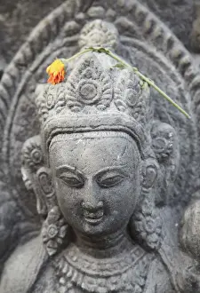 Swayambhunath Prints: Statue at Swayambhunath Stupa (UNESCO World Heritage Site), Kathmandu, Nepal