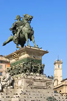 Statue Vittorio Emanuele II a cavallo at Piazza del Duomo, Milan, Lombardy, Italy