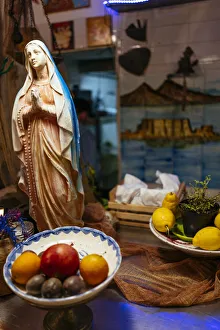 Napoli Prints: Statuette of the Madonna in a typical restaurant, Naples, Italy