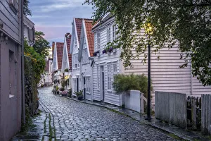 Wooden Houses Prints: Stavanger city during the evening, Rogaland county, southern Norway