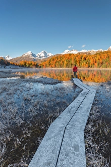 One Person Prints: Staz lake (Stazersee), St Moritz, Graubunden, Engadine, Switzerland