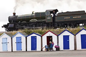 Steam Train & beach huts, Goodrington, Devon, UK