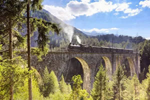 Viaducts Prints: Steam train transits on Wiesen Viaduct