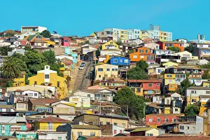 Provincia De Valparaiso Prints: Steep street amongst colorful houses of Valparaiso in Playa Ancha