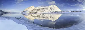 Refelctions Prints: Steiropollen lake at sunrise. Lofoten Islands Northern Norway Europe