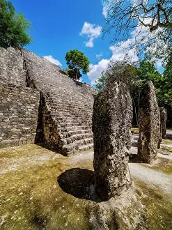 State Of Campeche Prints: Stelae in front of Structure VII, Calakmul Archaeological Site, Campeche State, Mexico