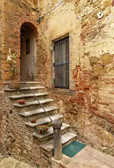Montalcino Prints: Steps to old house in the ancient village of Montisi