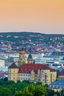 Images Dated 24th August 2015: Stiftskirche (Collegiate Church) and Central City Overview illuminated at Sunrise
