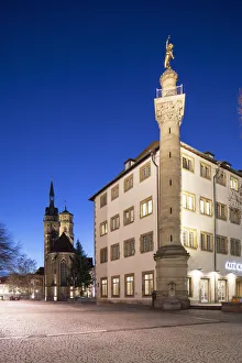 Stuttgart Prints: Stiftskirche in Schillerplatz at dusk, Stuttgart, Baden-WAorttemberg, Germany