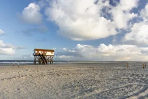 Unesco World Natural Heritage Prints: Stilt house at beach, Sankt Peter-Ording, North Sea, North Frisia