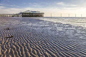 Stilt house on the beach in St. Peter-Ording, North Friesland, Schleswig-Holstein