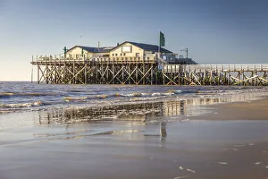 Stilt house on the beach in St. Peter-Ording, North Friesland, Schleswig-Holstein