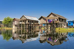 Floating Prints: Stilt houses in village on Lake Inle, Nyaungshwe Township, Taunggyi District, Shan State
