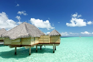 Society Islands Prints: Stilted over-water hotel suite