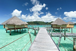 Society Islands Prints: Stilted over-water hotel suites