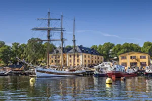Ships Prints: Stockholm harbor with historic sailing ship, Sweden