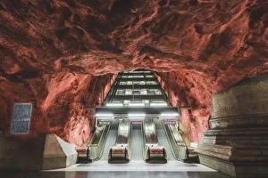 Stations Prints: Stockholm, Sweden, Northern Europe. Decorated underground metro station