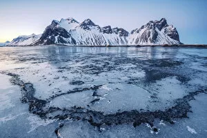Images Dated 27th May 2016: Stokksnes, Eastern Iceland, Europe. Vestrahorn mountain in a frozen winter landscape