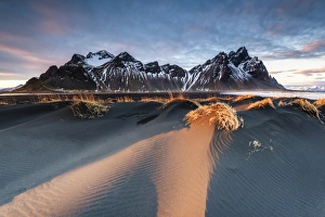 Dune Gallery: Stokksnes, Hofn, East Iceland, Iceland. Vestrahorn mountain and the black sand dunes