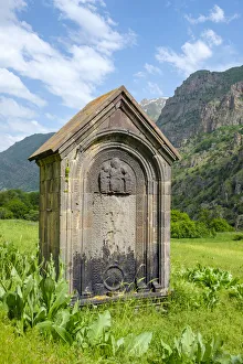 Stone altar in front of mountains in the Yehegis State Sanctuary, Yehegis, Vayots