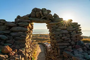 Walkways Prints: Stone arch on Amantani Island at sunset, Lake Titicaca, Puno Province, Puno Region, Peru