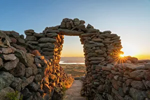 Walkways Prints: Stone arch on Amantani Island at sunset, Lake Titicaca, Puno Province, Puno Region, Peru