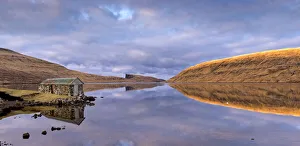 Vagar Prints: Stone boathouse on the shores of Lake Sorvagur on the island of Vagar