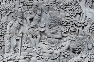Stone Carving Prints: Stone carving in a temple in Ubud, Bali, Indonesia