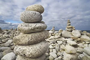Pebble Prints: Stone heap at pebble beach - France, Brittany, Cote d Armor, Lannion, Perros-Guirec