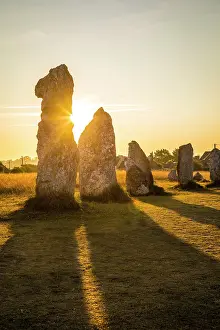 Megalith Prints: Stone rows of Lagatjar at sunrise, near Camaret-sur-Mer, Finistere, Brittany, France