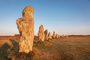 Megalith Prints: Stone rows of Lagatjar at sunrise, near Camaret-sur-Mer, Finistere, Brittany, France