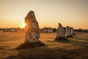 Light Prints: Stone rows of Lagatjar at sunrise, near Camaret-sur-Mer, Finistere, Brittany, France