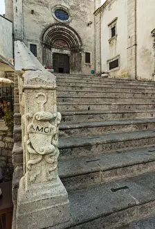Coat Of Arms Prints: Stone staircase at the entrance of the Basilica of Santa Maria del Colle in Pescocostanzo