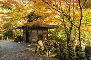 Kansai Collection: Stone statues at Otagi Nenbutsu ji Temple in Autumn, Arashiyama Sagano area, Kyoto, Japan