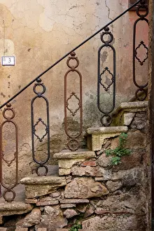 Province Of Grosseto Prints: Stone steps and iton railings in the medieval hill town of Sorano