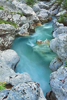 Primorska Prints: Stone structure in river Soca - Slovenia, Primorska, Soca, Trenta - Alps, Julian Alps