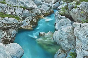 Brook Prints: Stone structure in river Soca - Slovenia, Primorska, Soca, Trenta - Alps, Julian Alps