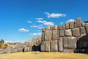 Cusco Province Prints: Stone wall at archeological site of Sacsayhuaman
