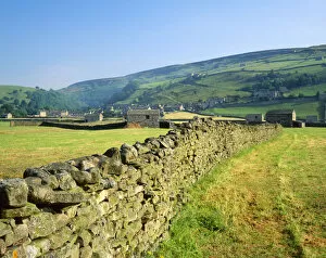 Stone Wall Leading to Gunnerside, Swaledale, North Yorkshire, England