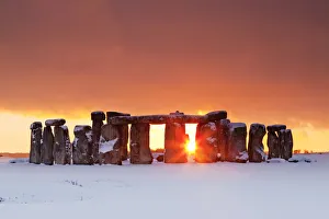 Stonehenge at Sunset in Winter, Salisbury Plain, Wiltshire, England