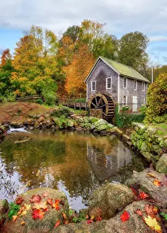 Grist Mill Prints: Stony Brook Gristmill in autumn, Cape Cod, Brewster, Massachusetts, USA
