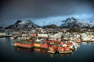 Storm Cloud Prints: Storm clouds in the foggy sky over the snowcapped mountains surrounding Svolvaer
