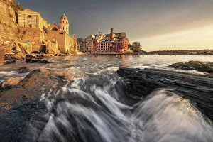 Ancient Building Prints: A stormy evening of early spring in Vernazza, Cinque Terre, Italy