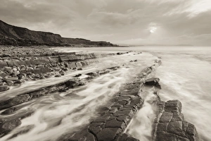 Stormy Evening Prints: Stormy evening at Kilve Beach on the Somerset Coast, Somerset, England. Winter (January)