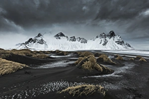 Darkness Prints: Stormy weather above Vestrahorn, depicted from Stokksens