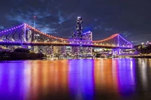 Brisbane Prints: Story Bridge and Brisbane River at dusk, Brisbane, Queensland, Australia